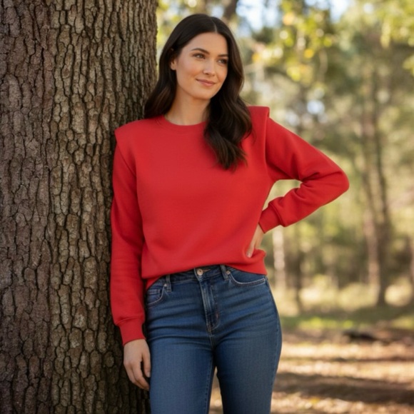 Sundry Tops - Sundry Evereve Red Padded Crewneck Sweatshirt